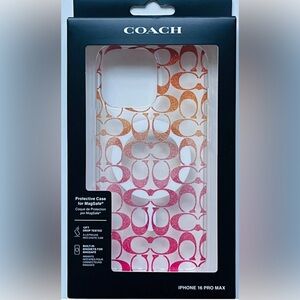 Coach iPhone 16 Pro Max Case MagSafe Signature C Pink Orange Sparkle Ombré New
